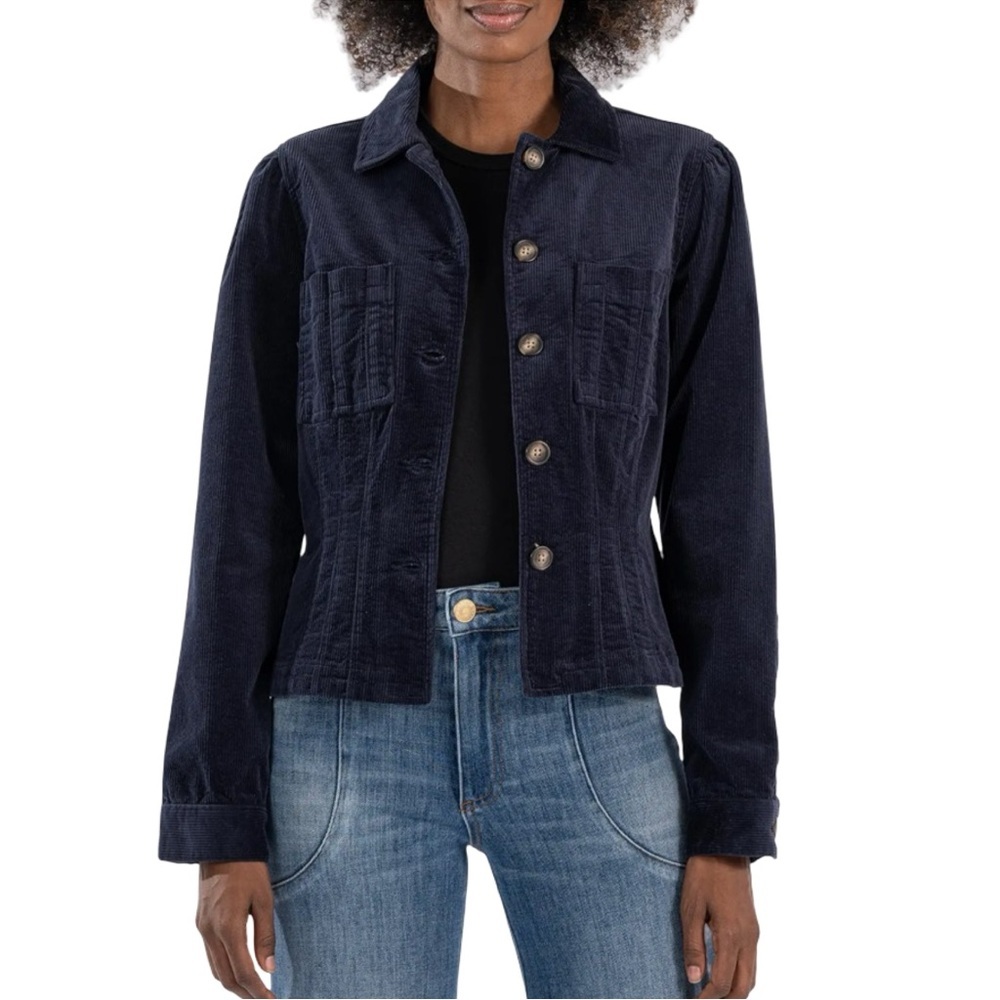Kut from the Kloth Kyra Stretch Cotton Dark Blue Corduroy Jacket Size XS - Picture 2 of 13